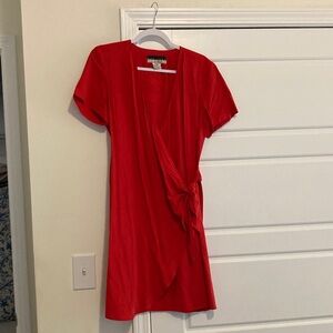 Women's Red Short-Sleeve Wrap Dress with Side Tie